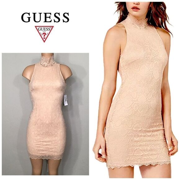 New GUESS blush stretch lace mini dress. NWT - Picture 1 of 16